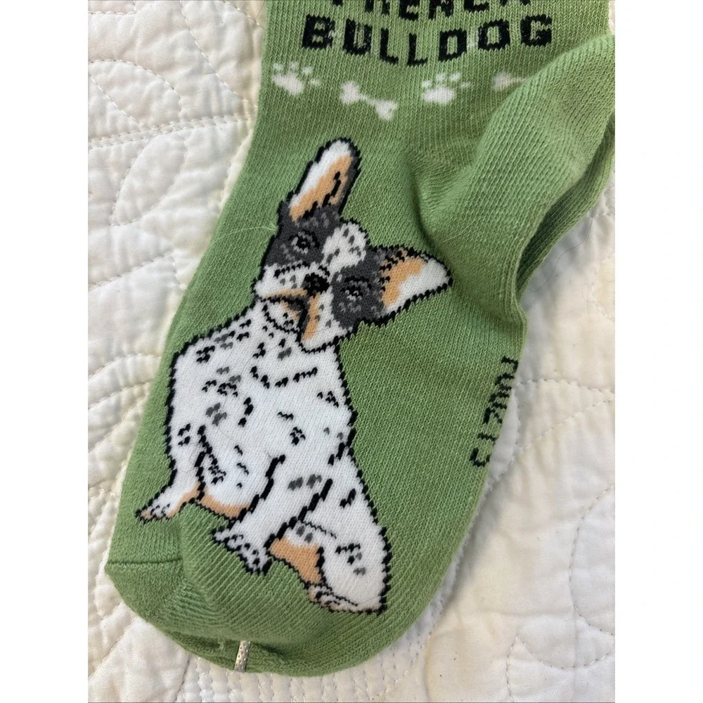Foozy's Canine Collection French Bulldog Socks Women SZ 9-11 Green PolyBlend New